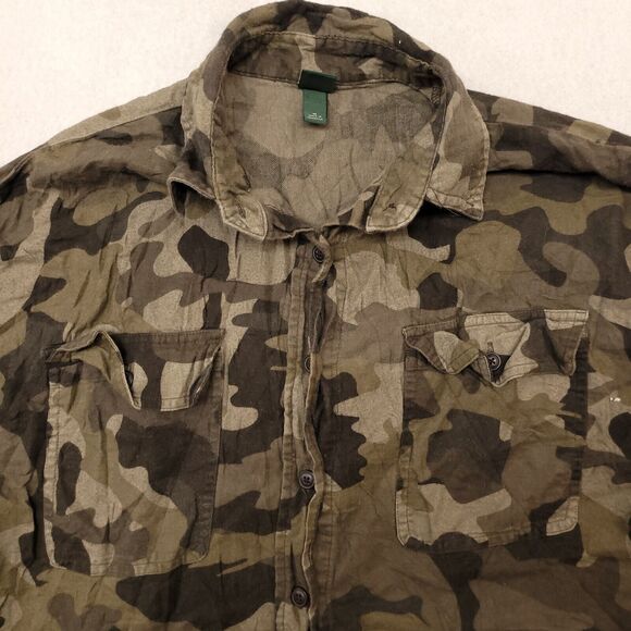 Wild Fable Casual Long Sleeve Button Up Shirt Womens Size Medium M Green Camo - Picture 1 of 10